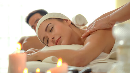 Obraz na płótnie Canvas Young caucasian woman relax during massage