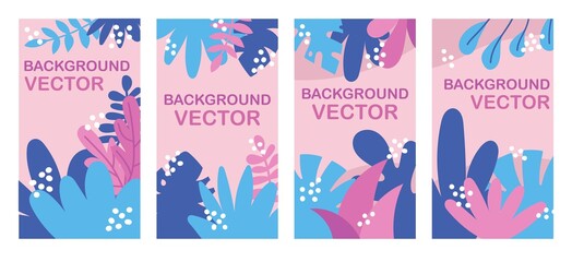 Vector background illustration with copy space for text with leaves and plants. Vertical templates for greeting cards, advertizing banners.
