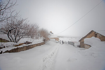 Turkey - Bingöl - Derinçay village, snow photos. Cold foggy weather. 
