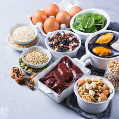 Foods high in iron, healthy dieting eating concept