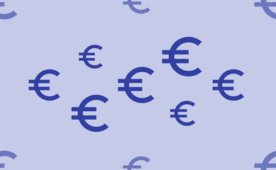 Seamless pattern of large isolated blue euro symbols. The pattern is divided by a line of elements of lighter tones. Vector illustration on light blue background