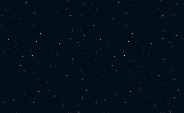 Starry night sky, star constellations seamless pattern, white on dark blue background. Flat style vector illustration. Abstract geometric design. Concept for celestial wallpaper, packaging, backdrop.
