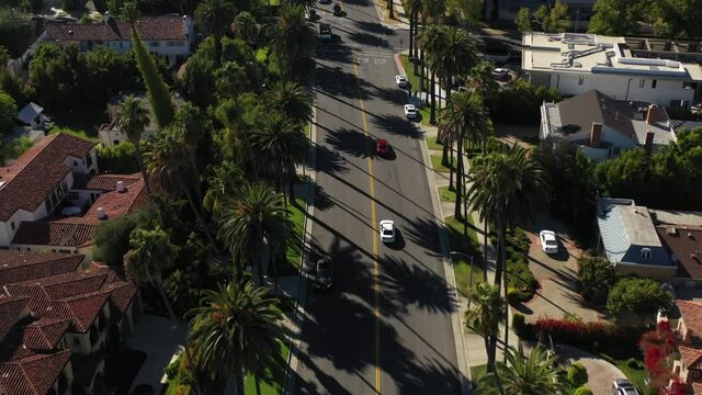 Flying Towards Los Angeles Downtown Skyline View
