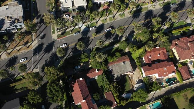 Flying Towards Los Angeles Downtown Skyline View