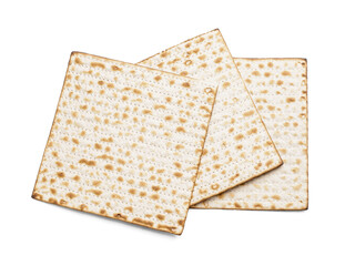 Jewish flatbread matza for Passover on white background