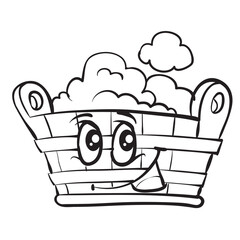 sketch cartoon illustration, pelvis character with lush foam cap, coloring book, isolated object on white background, vector,