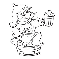 sketch cartoon illustration, hero is washed in a basin with beer, isolated object on white background, vector,