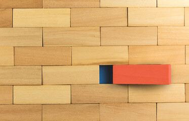 One of us concept, defference between ideas and people, business banner maded by wooden pegs, new trendy