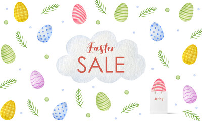 Happy easter sale watercolor background.