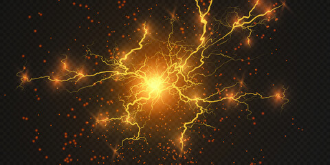 Lightning flash light thunder sparks on a transparent background.Fire and ice fractal lightning, plasma power backgroundvector illustration. Lightning PNG. 