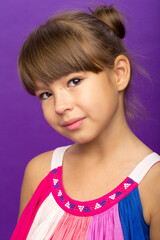 Close up portrait of pretty preteen girl