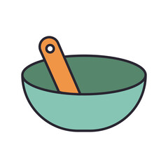 skillet with curlery kitchen utensil line and colors style icon