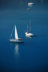 Sailing yachts in the blue waters of the  Saronic Gulf