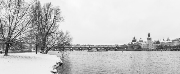 Charles Bridge and Vltava River in winter