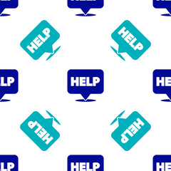 Blue Speech bubble with text Help icon isolated seamless pattern on white background. Vector Illustration.