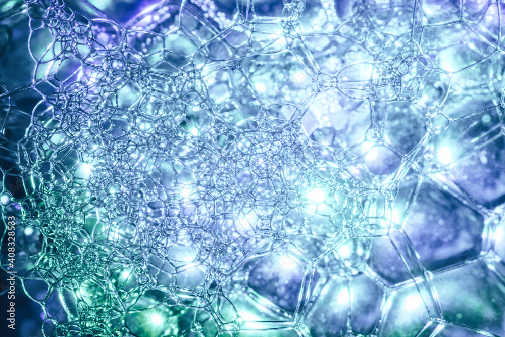 Fototapete close up beautiful abstract soap bubbles. background pattern for design. macro photography view.