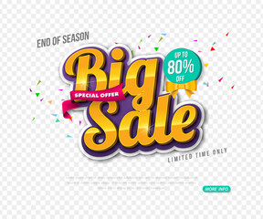 Sale banner transparency template design, Big sale special up to 80% off. Super Sale, end of season special offer banner. vector illustration.