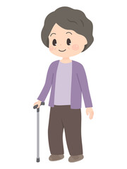 杖をついて歩くおばあちゃんのイラスト