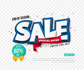 Sale banner transparency template design, Big sale special up to 80% off. Super Sale, end of season special offer banner. vector illustration.