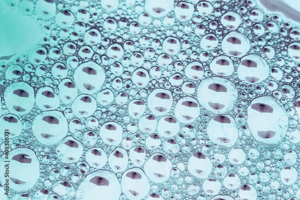 Fototapete close up beautiful abstract soap bubbles. background pattern for design. macro photography view.