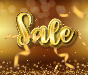 Sale banner template design, typography and ribbon and gold background. Big sale, Super Sale, end of season special offer web banner and typography. vector illustration.