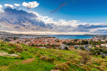Fototapeta na wymiar Foca Town view from hill in Turkey