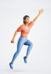 3d character woman in a superhero pose flying