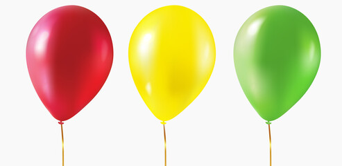 Red, yellow, green balloons in a realistic style isolated on white background. Ballons templates for birhdays, weddindgs, holidays.