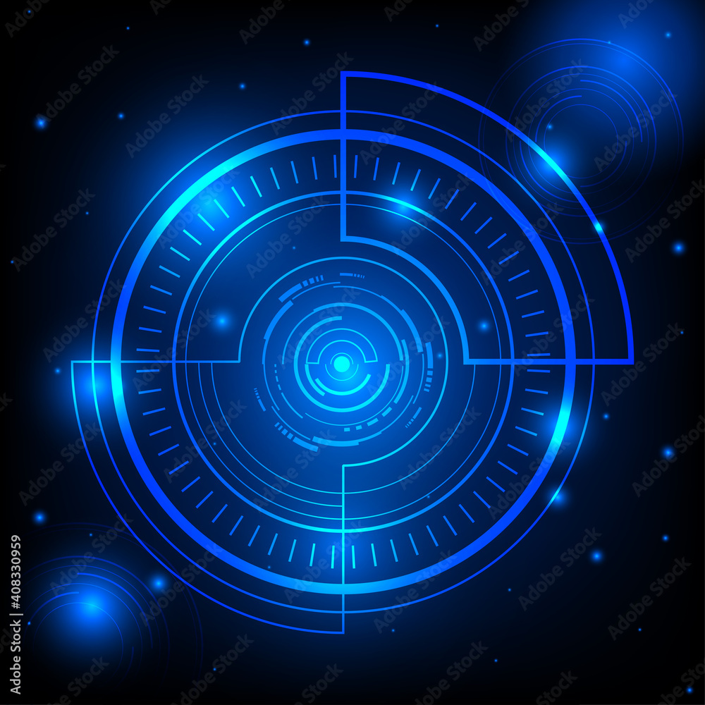 Wall mural abstract blue glow technology circle shining on infinite space background elements of futuristic dig