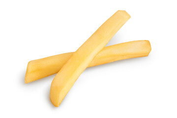 French fries or fried potatoes isolated on white background with clipping path and full depth of field