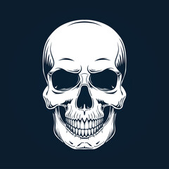 White skull with a lower jaw on a dark background. Vector illustration.
