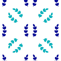 Blue Laurel wreath icon isolated seamless pattern on white background. Triumph symbol. Vector.