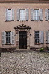 View of Church of Shield. Reformed Church of the Shield (Eglise reformee du Bouclie), located in the city center of Strasbourg. Alsace, France.