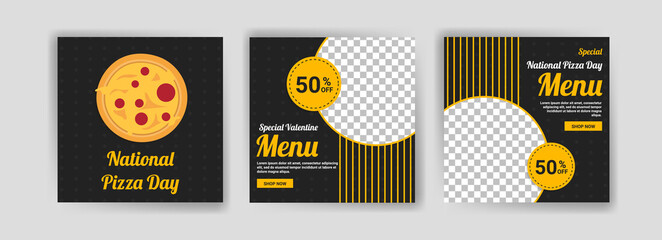 National Pizza Day. Social media post template for digital marketing and promotion of food and drink sales on Valentine's Day. culinary advertisement. Offer social media banners.