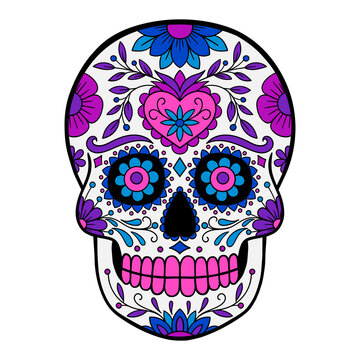Day of The Dead colorful Skull with floral ornament.