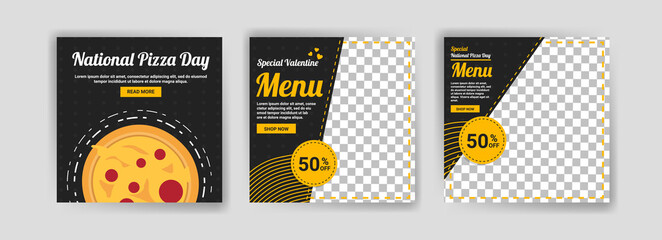 National Pizza Day. Social media post template for digital marketing and promotion of food and drink sales on Valentine's Day. culinary advertisement. Offer social media banners.