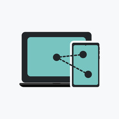 laptop connect to smartphone icon vector illustration
