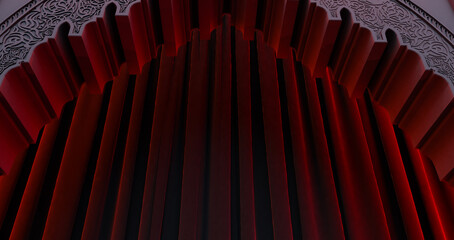 3D render of Arabic oriental styled door, black arabic door