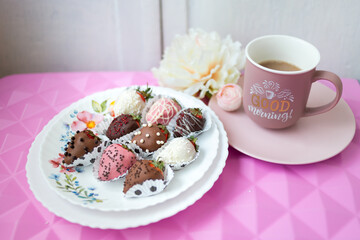 Dessert strawberries in chocolate made at home with your own hands.