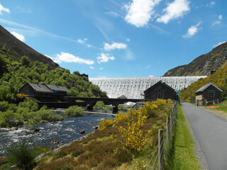 Elan valley mountain dam in the summerime.