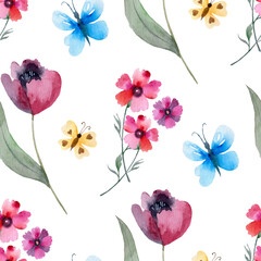 Spring pattern with flowers and plants prints modern
