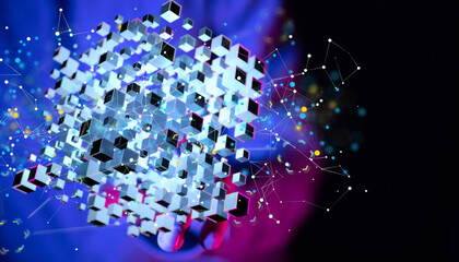Cloud technology. Polygonal wireframe art looks like constellation