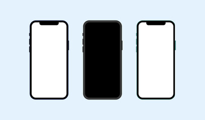 Mock-up smart phone empty screen front view on the blue background. Vector illustration. 