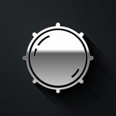 Silver Dial knob level technology settings icon isolated on black background. Volume button, sound control, analog regulator. Long shadow style. Vector.