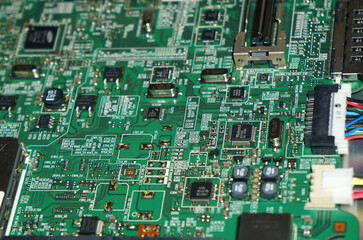 Closeup shot of a smart tv circuit board - perfect for technology background