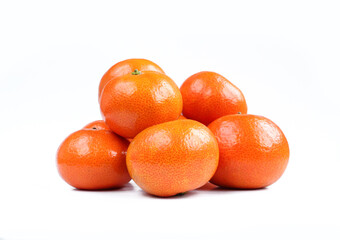 Group of raw mandarines isolated on white background. Tasty citrus fruit