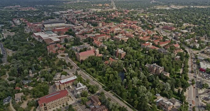 Boulder Colorado Aerial v5 view of university area with different buildings and trees - Shot on DJI Inspire 2, X7, 6k - August 2020