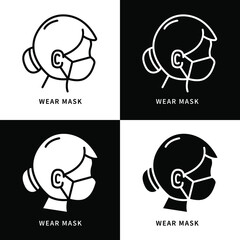 Girl Wear Mask Icon Symbol Illustration. Medical Mask Logo. Corona Virus Prevention Infographic Design Vector Icons Set