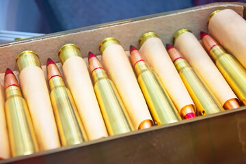 Bullets in a box for large bore weapons, shotgun.