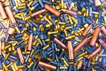 Ammo bullets, military war background. Army supplies texture.